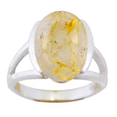 Savannah Golden Solitaire Ring with Oval Gemstone Rutile Quartz Yellow